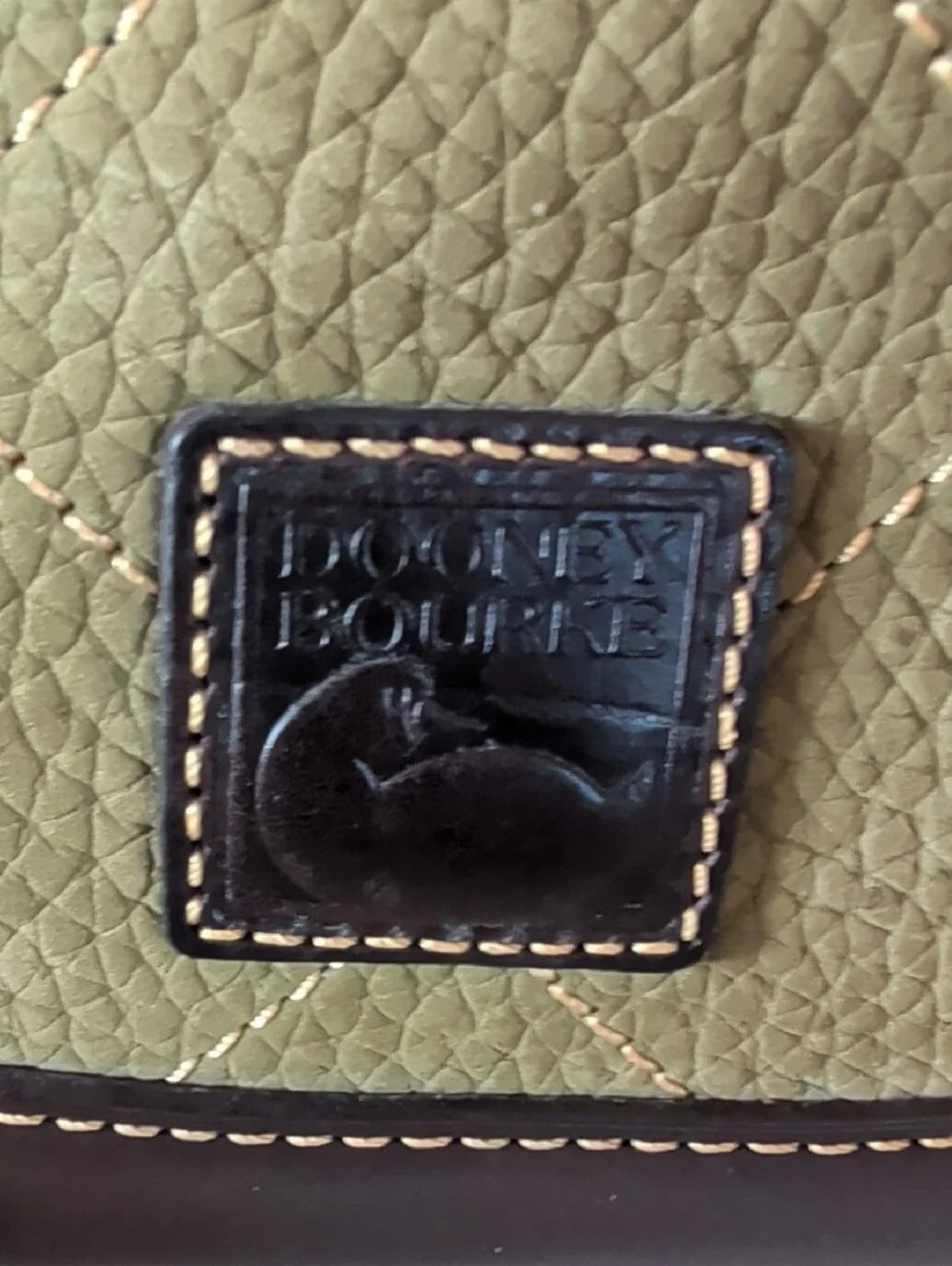 Dooney & Bourke Olive Green Quilted Satchel with Dark Brown Trim, No Strap.🌟🌟